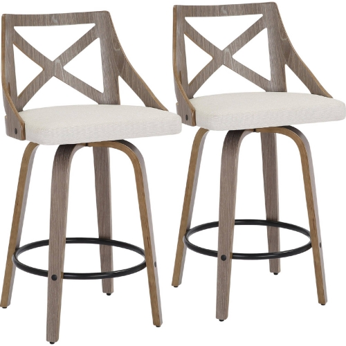 Charlotte Counter Stool in Light Grey Wood & Cream Noise Fabric (Set of 2)